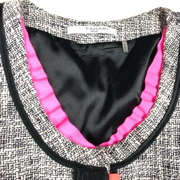 T Tahari Dress. Women’s size 2P. Tweed w/ Neon Trim. - Picture 4 of 5